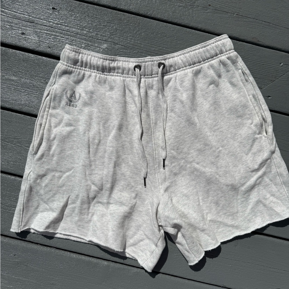 Aeropostale Gray/ Beige Athletic Sweat Shorts with Drawstring Waistband M
